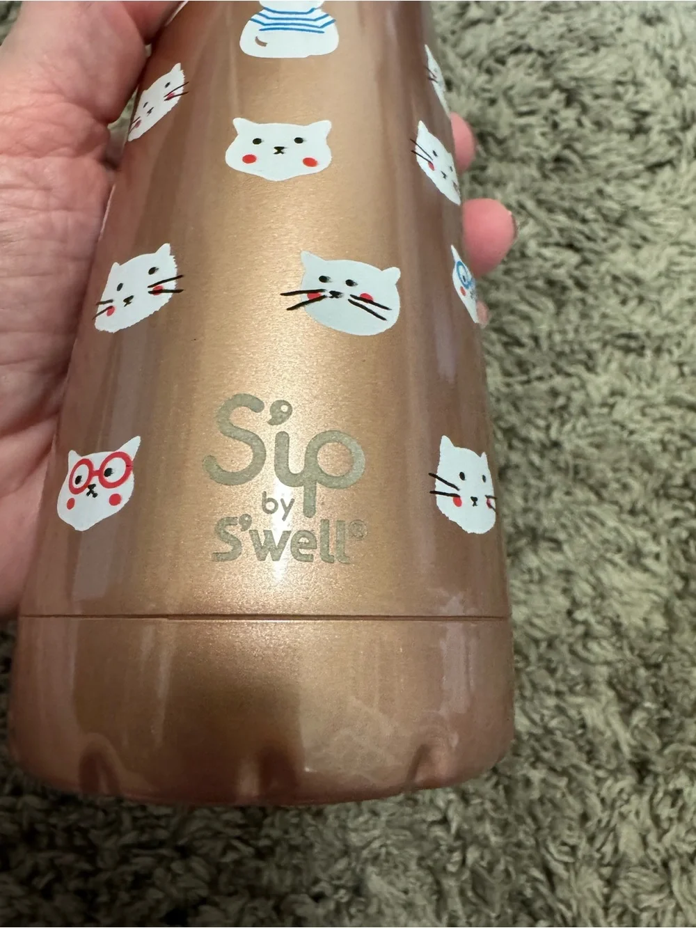 S'ip by S'well Rose Gold Cat Print Insulated Water Bottle – 15 oz